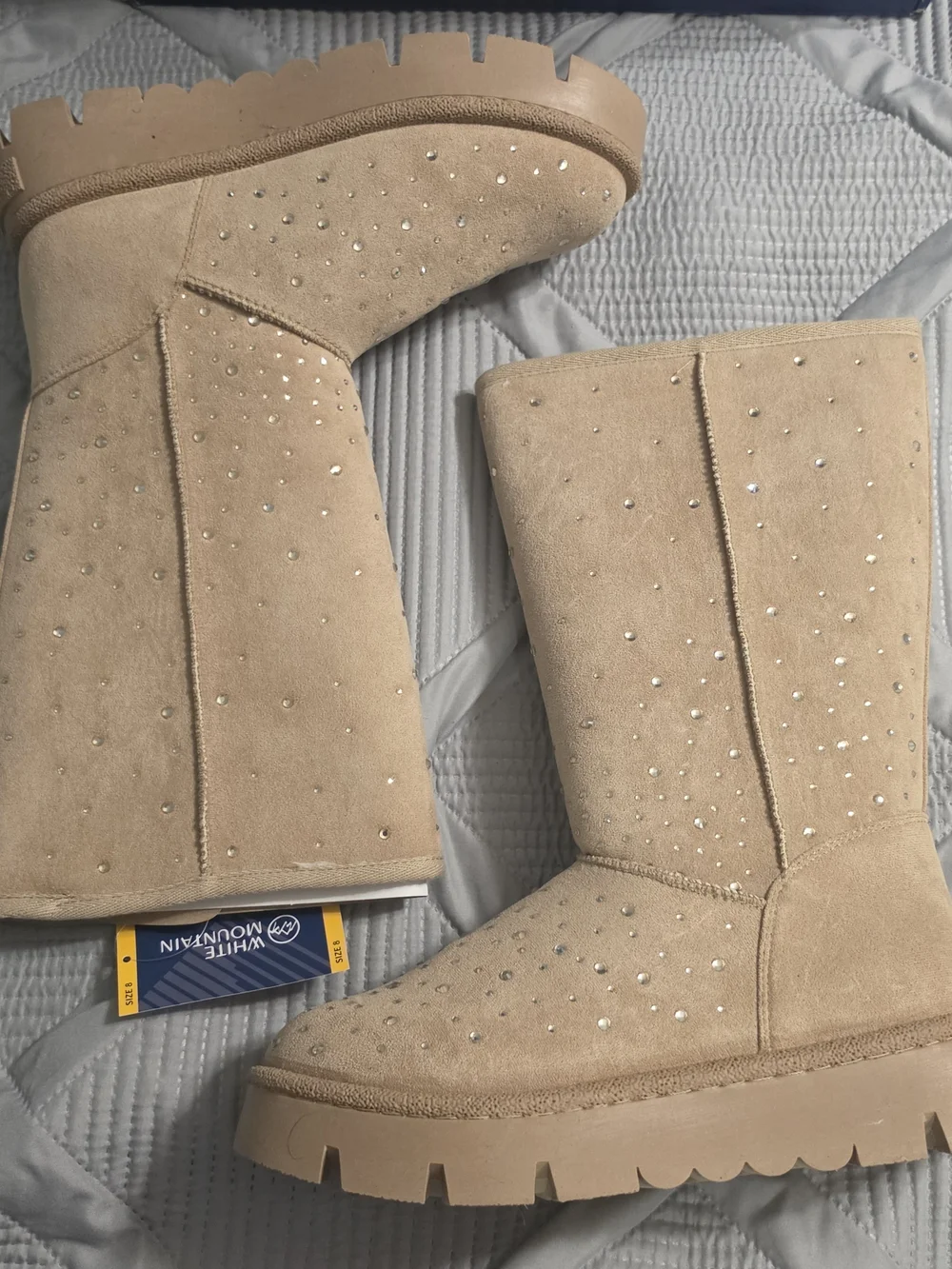 White Mountain Tripp Mid Calf Boots Women's Size 8 Dark Beige Rhine Lug Sole